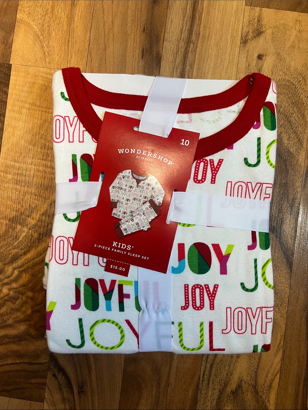 Wondershop White Pajama Set with Red Trim and Multicolor JOY Print